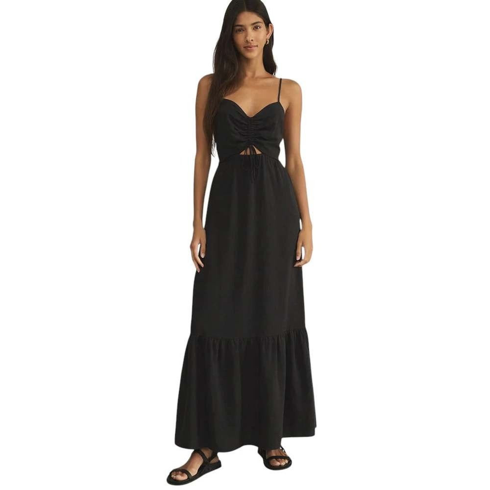 Z Supply Maxi Dress Womens Small Black Viscose Linen Tiered Cutout ZD251461
